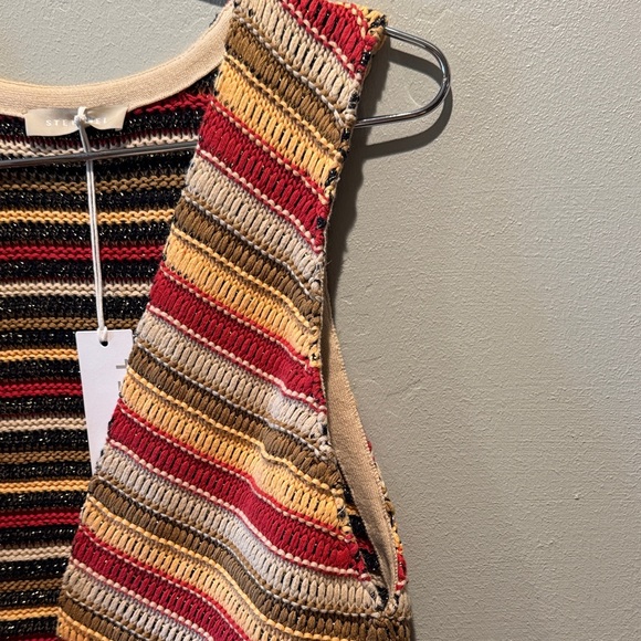 New NWT Stefanel Striped Crochet Sleeveless Oversized Open Front Cardigan - Picture 8 of 11